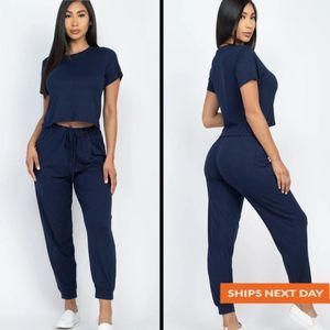 Baby-Tee Jogger Two Piece Set - Baby Tee Top - Jogger Set - Women's Jogger